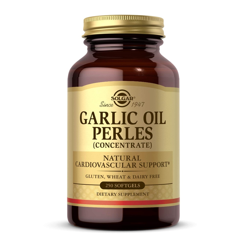 Solgar Hvidløg Olie Perler, 250 Softgels - Natural Cardiovaskulær Support - Hvidløg Oliekoncentrat, Reduceret Odor - Gluten Free, Dairy Free - 250 Servering