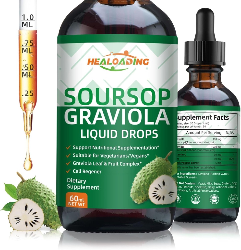 Soursop Bitters Liquid Drop: Organic Graviola Soursop Leaf Extract Liquid for Cell Support, Regeneration, immunboost, Slap af og Antioxidant Support
