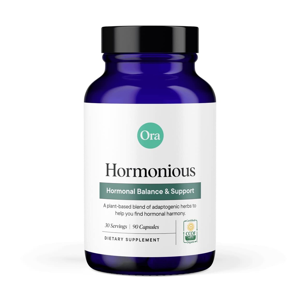 Ora Organic Natural Hormone Balance Supplement & Hormonal Acne Relief for Women - Support Skin, Mood, Energy, PMS & Menopause - Ashwagandha, Maca, Burdock Root, Cordyceps & VIT C - 90 Kapsler