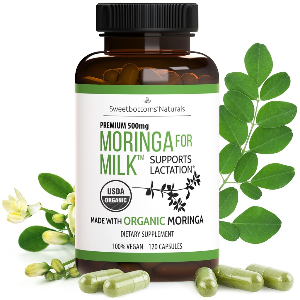 Amning Supplement - Økologiske Moringa kapsler til amning Støtte til at øge Breastmilk Supply (120 ct) Pure Malunggay Leaf pulver til mælkeproduktion Booster & postnatale vitaminer A E K 500mg