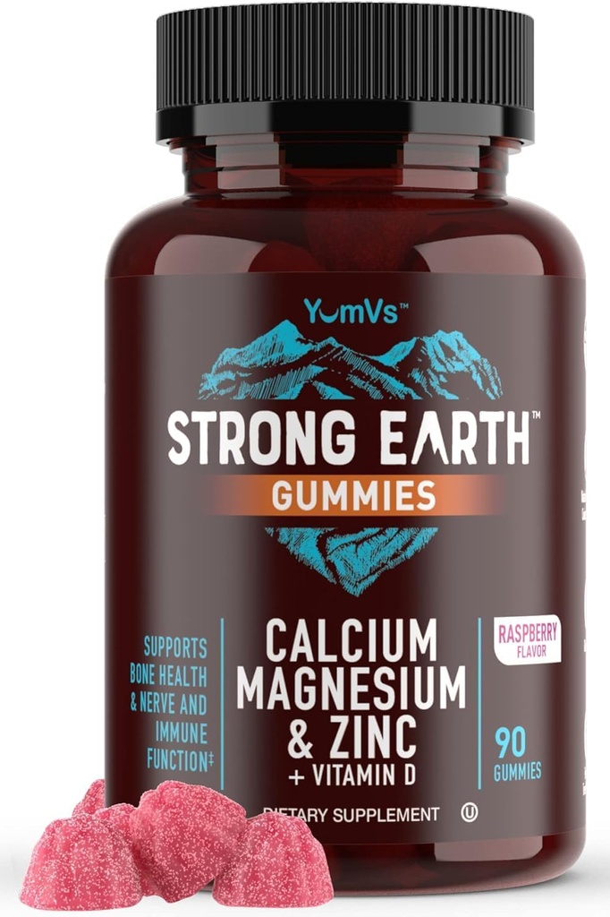 Calcium Magnesium Zink Gummier med vitamin D3 - Calcium Magnesium Zink D3 Supplement Gummies Understøtter Knoglestyrke & immunforsvar - Tasty Kosher Gummy Vitaminer - 90 Tæl