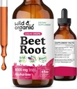 Wild & Organic Beet Root Extract Drops - 8000 mg Fresh Beetroot Extract Ækvivalent - Extract 20: 1 - Liquid Red Beets Supplements - 400 mg per serving - Vegan, Alkohol & Sugar- Free - 4 fl oz