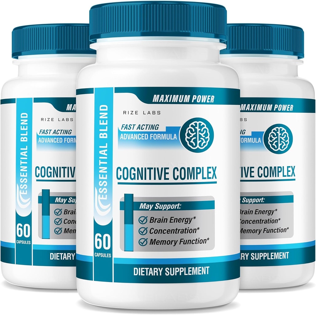 rize laboratorier - Cognitive Complex kapsler - Daily Focus & Clarity Formel med en balanceret blend for Alerness, Memory Support, og Everyday Wellness MSD 124; Easy- to- Take Pills for Voksne (180 Capsules)