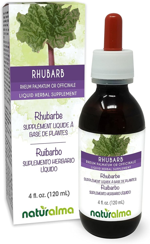 Naturalma Rabarb (Rheum palmatum eller Rheum officinale) Root og Rhizome Alkohol- Free Tincture - 4 fl oz Liquid Extract in Drops - Herbal Supplement - Vegan