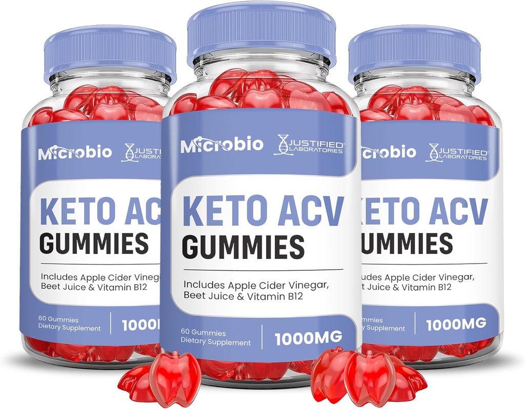 Justified Laboratories (3 Pack Microbio Keto ACV Gummies Advanced Formel 1000MG Micro Bio Keto Gummies Apple Cider Vinagar Formuleret med Pomegranat Beet Juice Powder B12 Vegan Non GMO 180 Gummys