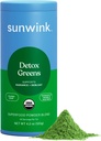 Sunwink Detox Poweded Green - Organic Green SuperFood Powder for Debloat - Super Green Powder w / Celery, Mælkebøtte, Spirulina - Daily Green Powder for Gentle Detox - 4.2 oz (20 Servere)