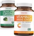 Super Grønne & C-vitamin (1-måned Supply) Grønne & C Synergy Bundle of Organic Super Green Powder - Komplet superfood (60 kapsler) & C-vitamin immunforsvar (60 vegetariske Caps) (non-GMO)