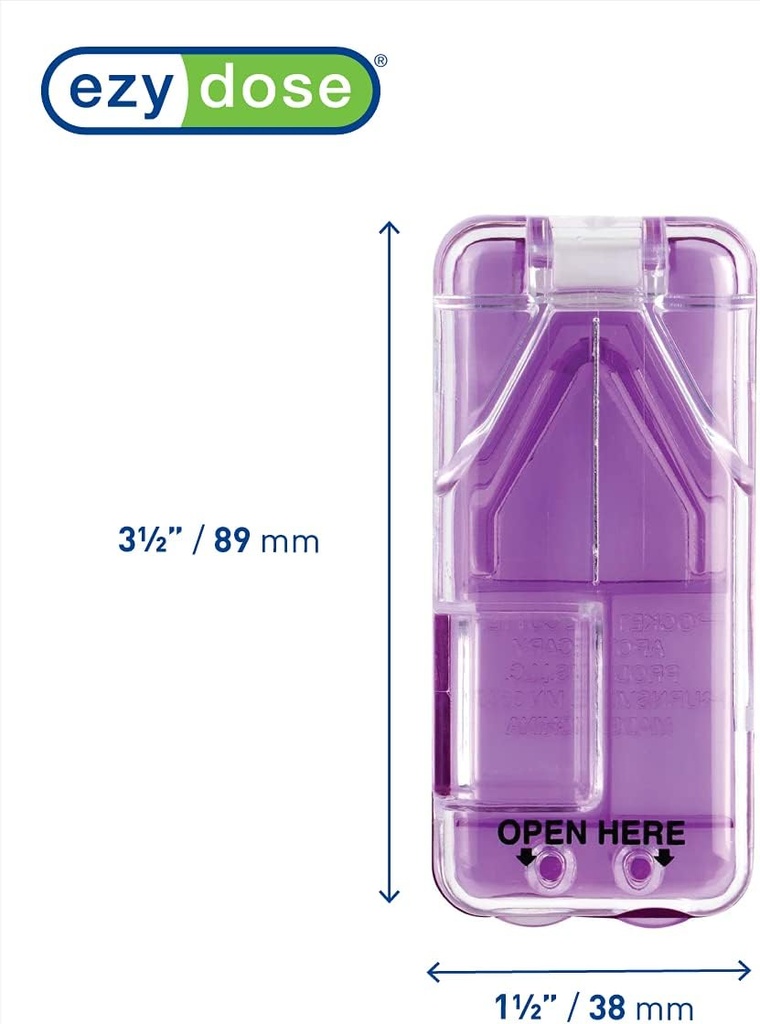 Ezy Dosis Pill Cutter og Splitter med Dispenser, Cuts Pills, Vitaminer, Tablets, Stainless Steel Blade, Travel Sized, Colors May Vary (pakke af 2)