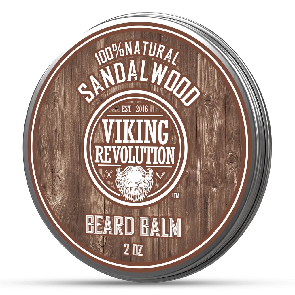 Viking Revolution Sandalwood Beard Balm - Beard Smør med Argan Oil, Beard blødgøringsmiddel til mænd med Jojoba Oil - Beard Moisturizer til mænd med bivoks - Beard Wax til mænd (2oz, 1 Pack)