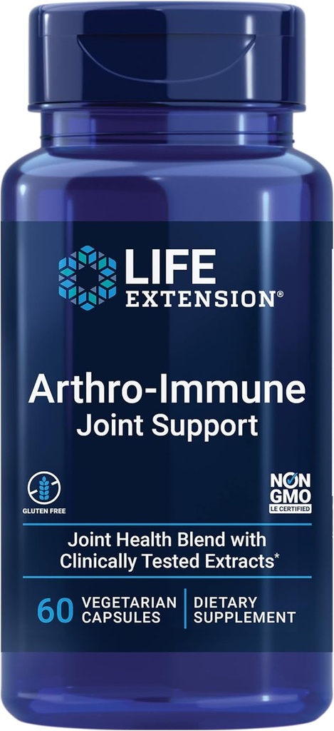 Life Extension Arthro- immun fælles støtte, Curcumin Elite ™ Turmerisk ekstrakt, Andrographs paniculata, Understøtter mobilitet og fleksibilitet, Vegetar, Gluten Free, Non- GMO, 60 kapsler