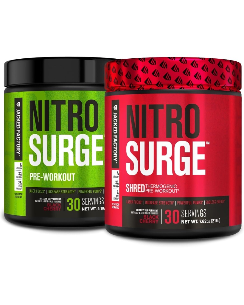 Jacked Factory Nitrovolume Pre- workout in Black Cherry & Black Cherry Nitrovolume Shred Thermogen Pre- workout for mænd og kvinder