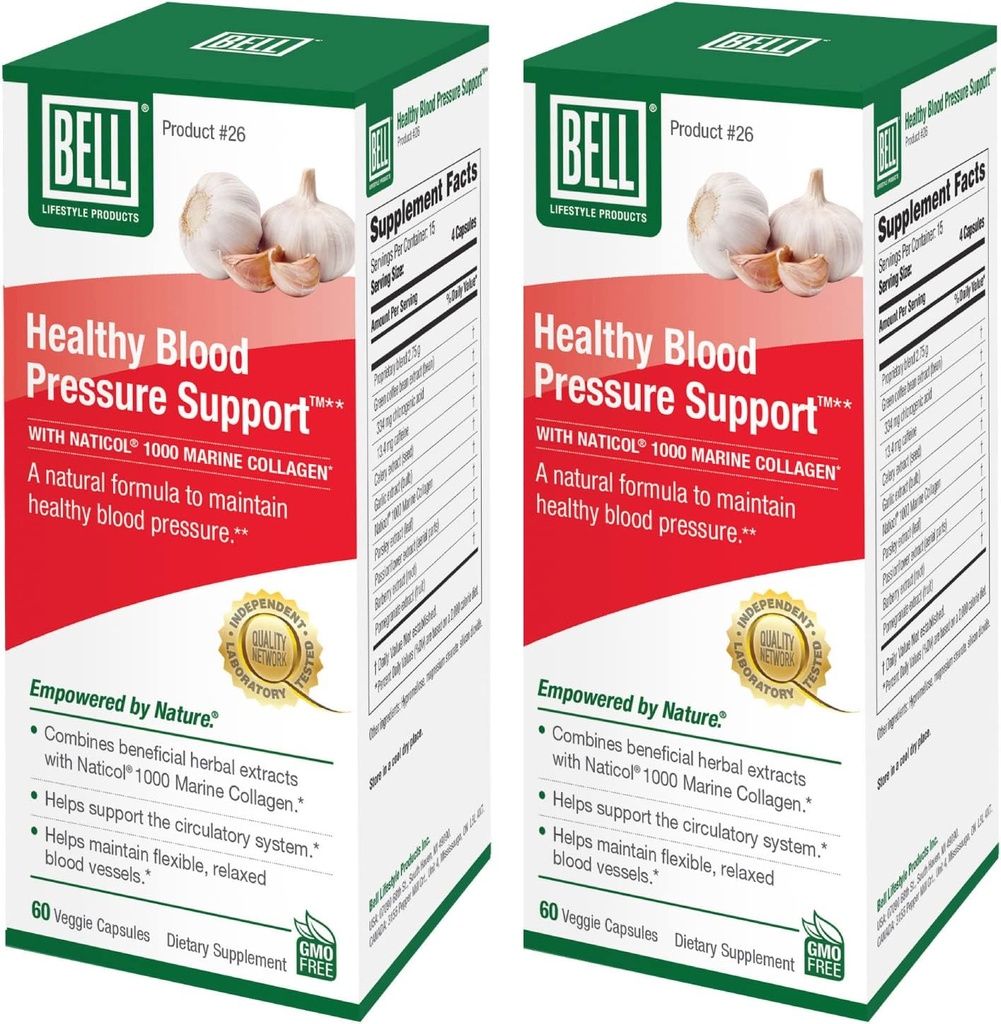 Bell Sund Blood Pressure Support ™ Unique Blend - Natural Blend of Green Coffee Bean Extract, Hvidløg & Selleri Seed Extract Blood Pressure Supplements - 2 pakker med 60 kapsler Hver, Vegan, Non- GMO