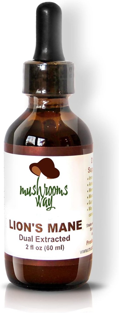 Lions Mane - Lions Mane Mushroom supplement til hukommelse, Focus & Clarity - Dual Extract for Best Benefit - Brain Health, Gut Health, immunboost - Non- GMO, Gluten Free, Vegan - 2 Fl Oz