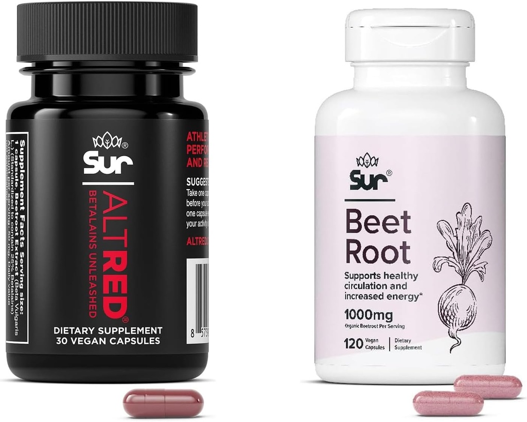 Sur Beet Root Kapsler til Muscle Recovery og Sport Nutrition og Sur Organic Beet Root Kapsler Bundle