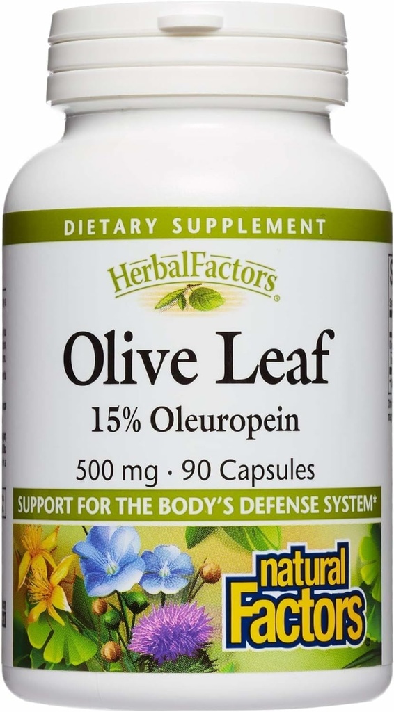 HerbalFactors by Natural Factors, Olive Leaf 500 mg, Natural Wellness Formel, 90 Kapsler