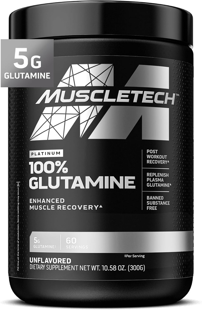 Muscletech 100% L- Glutamin pulver til forbedret muskel inddrivelse - Pure L Glutamin Muscle Growth Builder & Energy Boosting Nutritional supplement til mænd og kvinder - Unflavored, 60 Servering