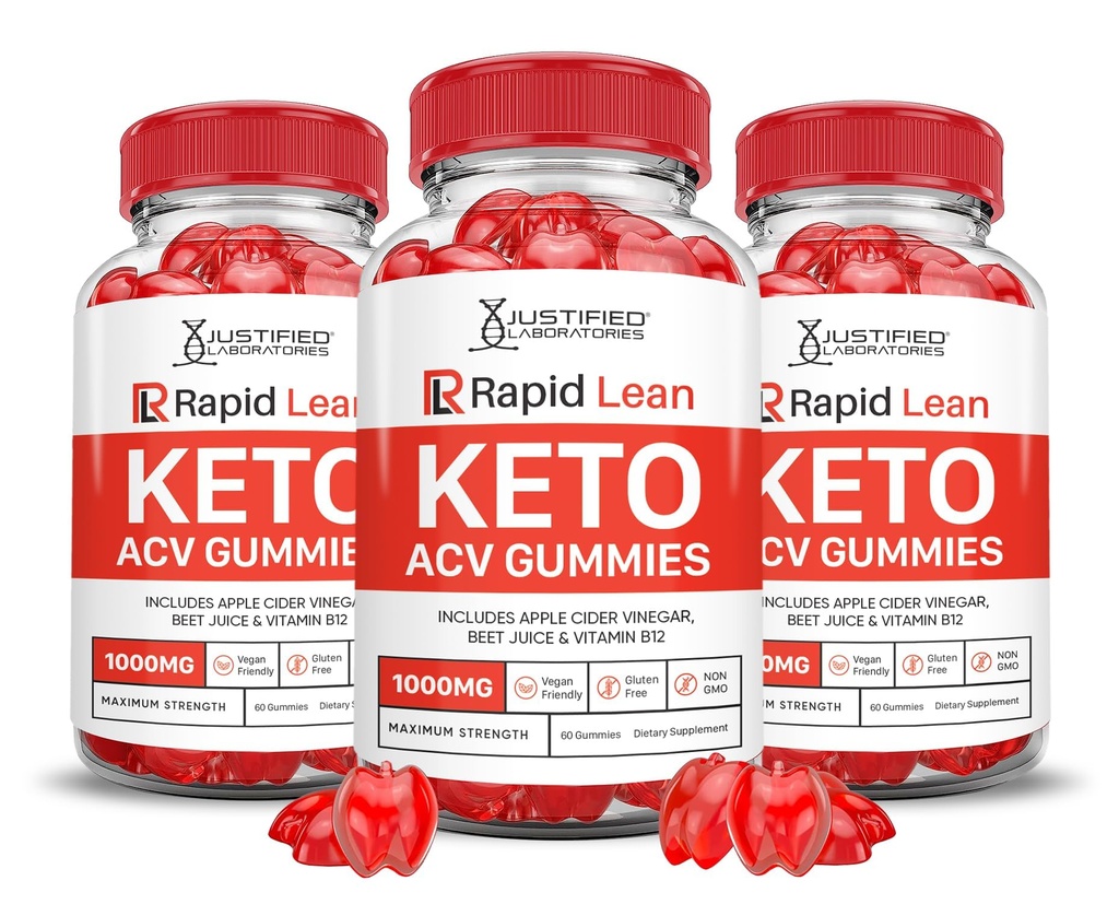 (3 Pack) Rapid Lean Keto ACV Gummies Advanced Formel 1000MG Rapid Lean Keto Gummies Apple Cider Vinciate Formuleret med Pomegranat Beet Juice Powder B12 Vegan Non GMO 180 Gummys