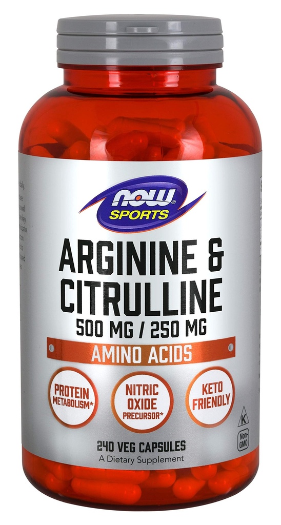 Now Sports Nutrition, Arginin & Citrullin 500 mg / 250 mg, Aminosyrer, 240 Veg kapsler