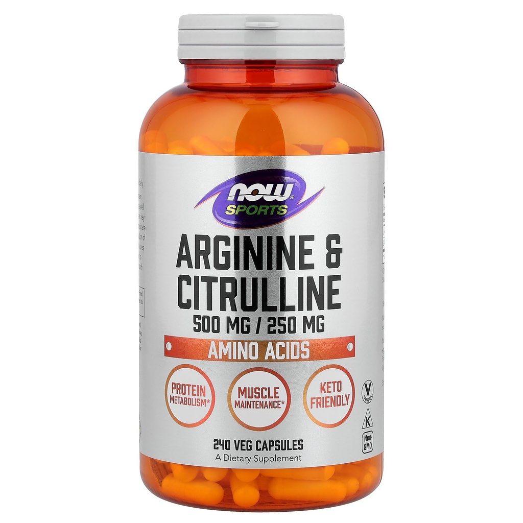 Now Sports Nutrition, Arginin & Citrullin 500 mg / 250 mg, Aminosyrer, 240 Veg kapsler