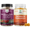 Bundle of Extra Strength Hawthorn Berry Capsules - Uddrag fordøjelse og hjerte sundhed supplement og gurkemeje gummier for voksne Peach Flavor - Ekstra styrke fælles støtte gummies