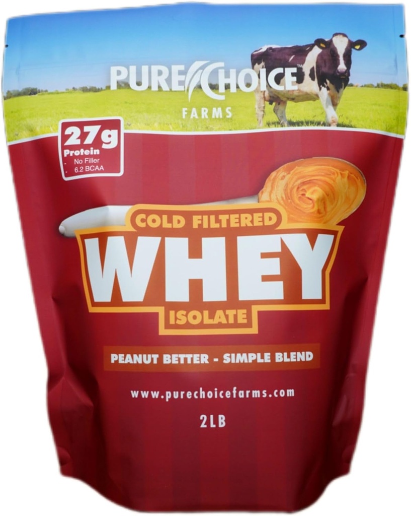 Pure Choice Peanut Butter Whey Isolate Protein Powder, 28g Protein & Low Fat, Best Cold Filtreret & Ikke denatureret Whey, Ingen Fillers eller Kunstige Sødmidler (Peanut Bedre, 2 LB)
