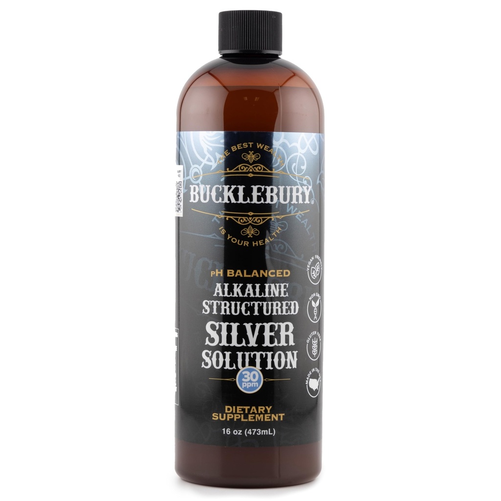 Bucklebury Silver Solution Liquid 30ppm - pH Balanceret naturligt alkaline struktureret kolloid sølv væske til immunforsvar & samlet sundhed - Gluten Free Kolloide dråber til voksne & Kæledyr - 16 Oz