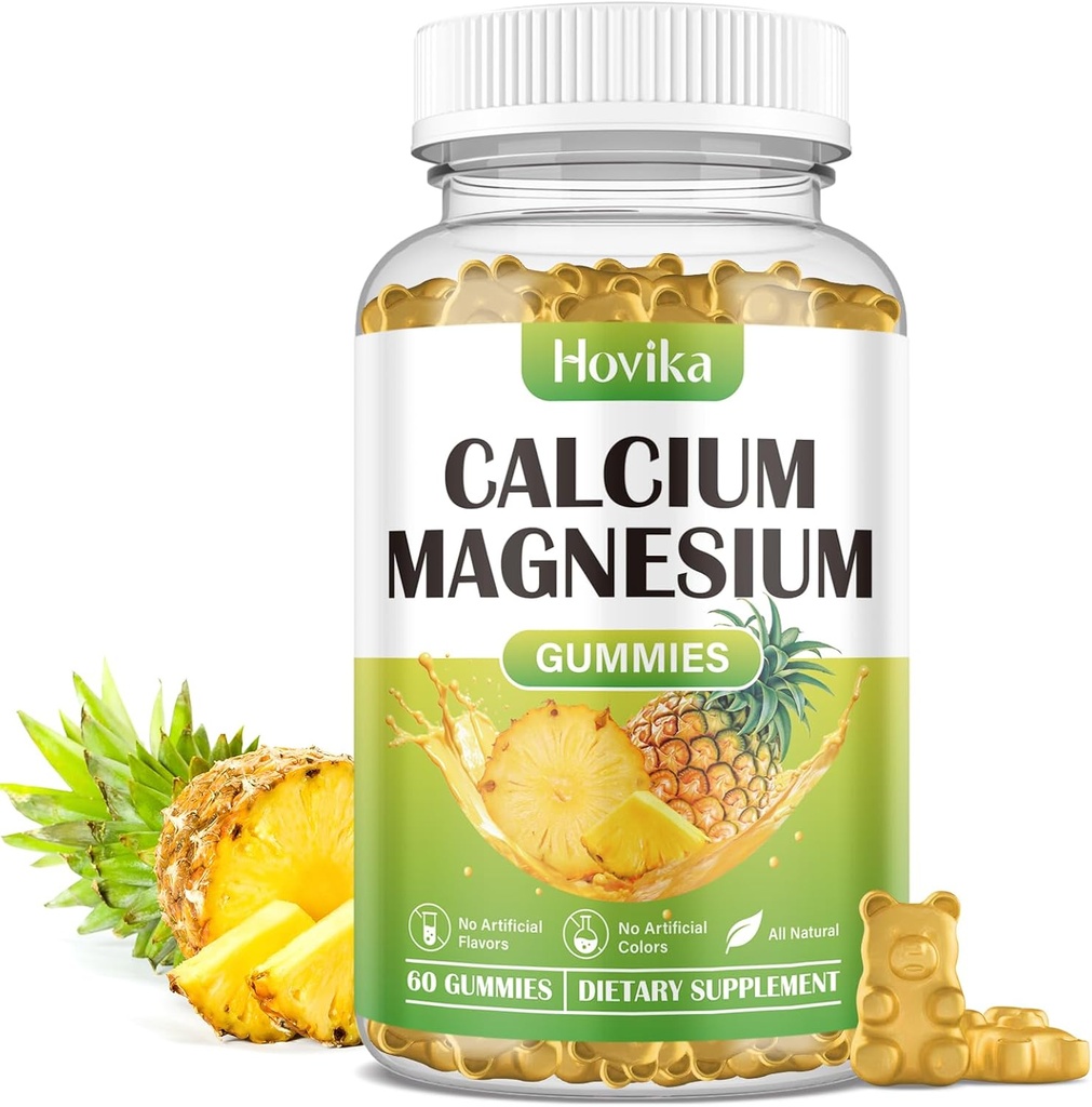Calcium Magnesium Zinkgummier, Calcium Magnesium 2: 1 forhold med vitamin D3, K2, B6, B12 for ben styrke, muskelfunktion & nerve sundhed, Ekstra Absorptionsformel, Vegan, Ananas Aromaer 60 Gummier