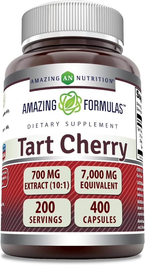 Amazing Formulas Tart Cherry Extract 700 Mg Extract (10: 1) Per Serving Kapsler Supplement 124; Ækvivalent med 7000 Mg Tart 124; Non- Gluten Free Measures 124; Made in USA (400 Count, 1 Pack)