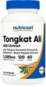 Nutricost Tongkat Ali 1.000mg 120 Kapsler - med Tribulus Terrestris og BioPerine, Vegetarisk Caps, Non- GMO, Gluten Free, Potent Extract