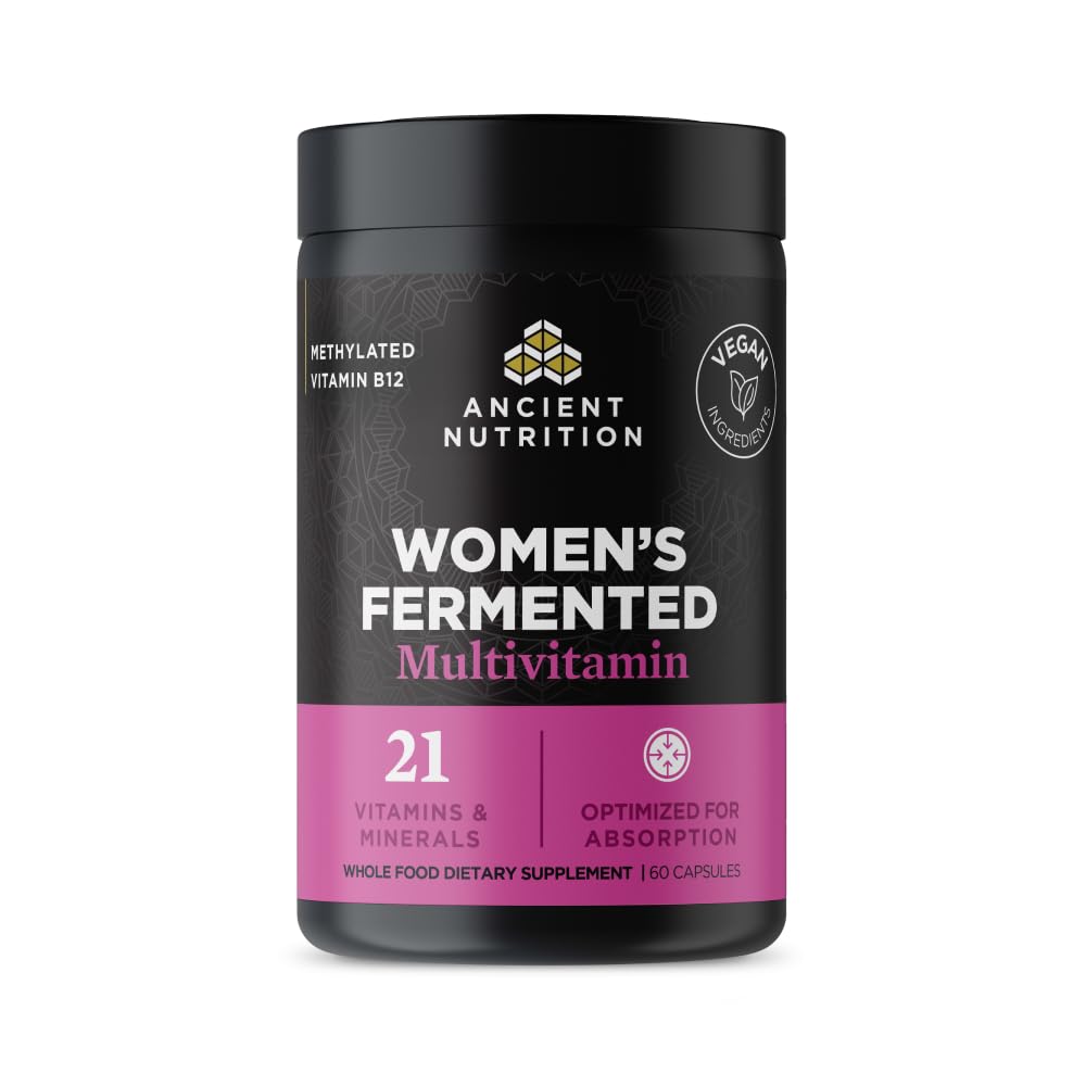 Ancient Nutrition Multivitamin til kvinder, Kvinder Gæret Multivitamin med C-vitamin, D, K, Zink & Magnesium, immunforsvar, Vegan, 60 Ct