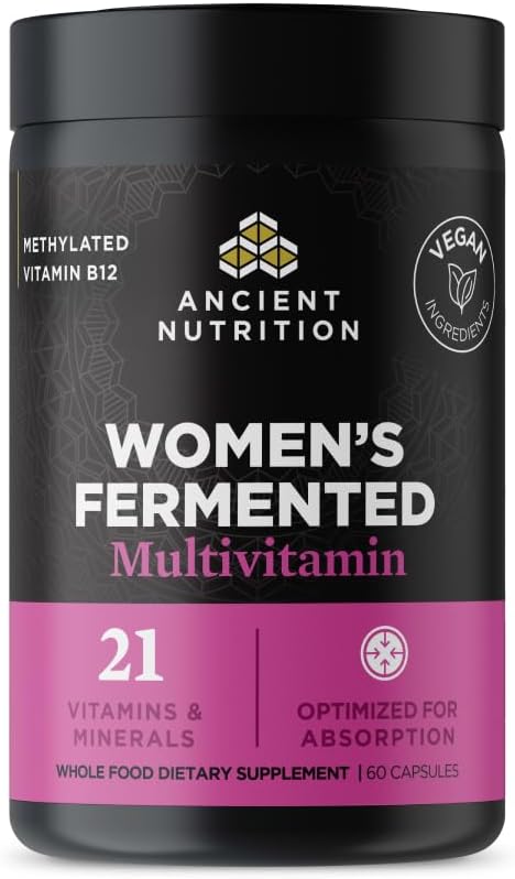 Ancient Nutrition Multivitamin til kvinder, Kvinder Gæret Multivitamin med C-vitamin, D, K, Zink & Magnesium, immunforsvar, Vegan, 60 Ct