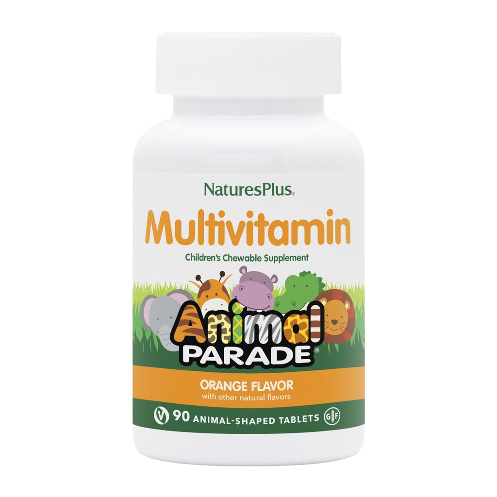 Natures Plus Animal Parade Children 's Chewable Multivitamin - Orange Flavor - 90 Animal- Shaped Tablets - Promodes Health & Well- Being - Vegetar, Gluten Free - 45 Serveringer