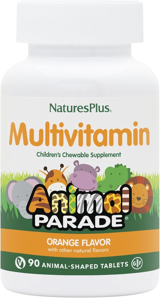 Natures Plus Animal Parade Children 's Chewable Multivitamin - Orange Flavor - 90 Animal- Shaped Tablets - Promodes Health & Well- Being - Vegetar, Gluten Free - 45 Serveringer