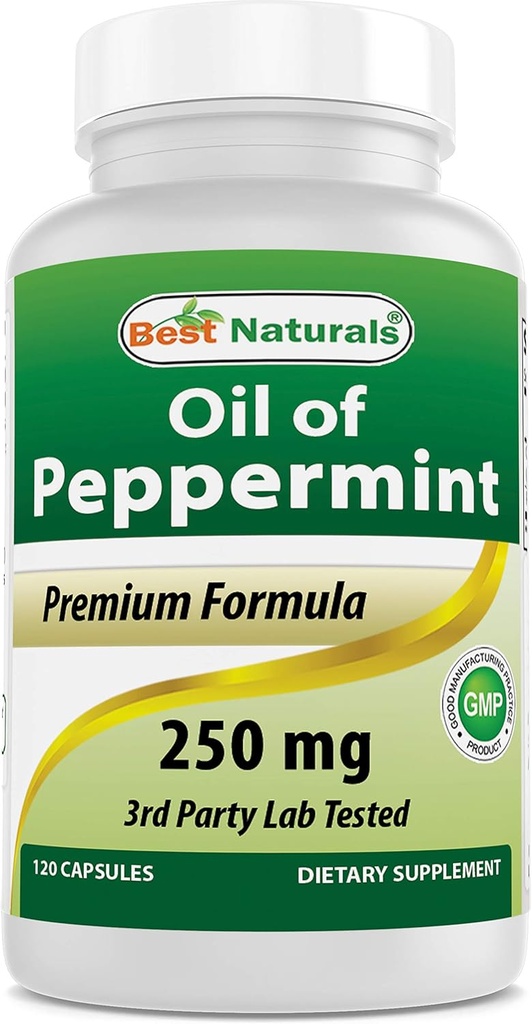 Bedste Naturals Peppermint Oil Bowel Lindrende Kosttilskud, 250 mg, 120 Greve