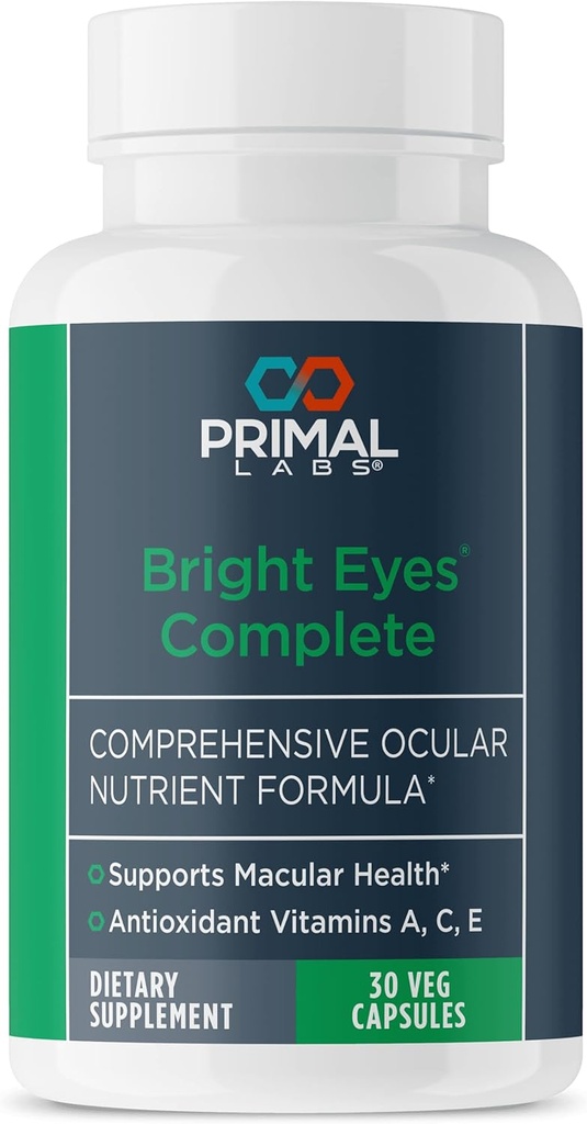 Primal sundhed lyse øjne Komplet - Okulær & Macular sundhed - Clear Vision - Lutein & Zeaxanthin Formel - Sund syn - Relieves Eye Strain fra blå lys - Kosttilskud - 30 kapsler