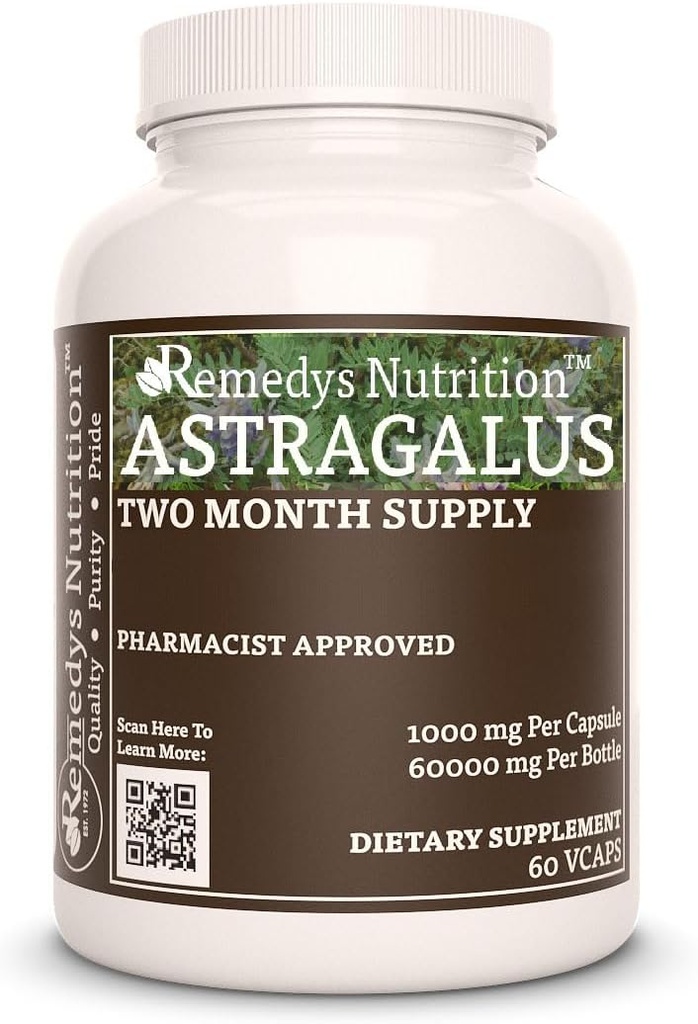 Astragalus Remedy 's Nutrition MEGA Strength 1. 000 mg per kapsel / 60. 000 mg pr. flaske Vegan VCs