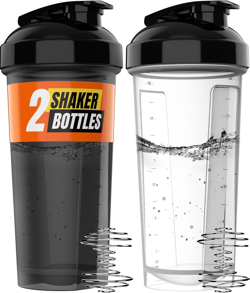 WrexX 2 Pack Protein Shaker Flaske - op til 28oz, 2x Shaker Ball, Portable Pre Workout Whey Protein Shaker Cups til Protein Shakes, Læk Proof Shaker Flasker til Protein Mixes