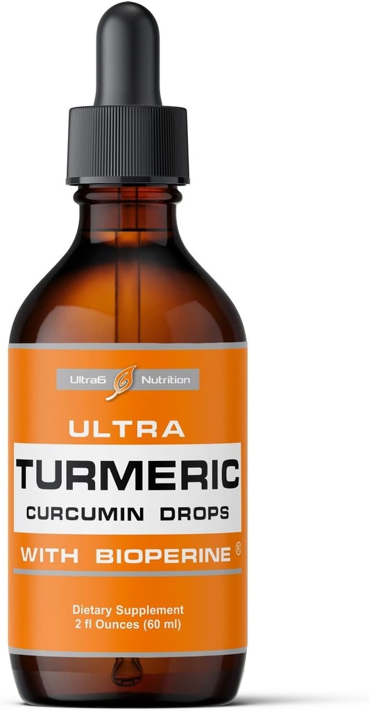 Ultra6 Nutrition flydende gurkemeje Curcumin ekstrakt med sort peber - gurkemeje dråber med Bioperine - Easy- to- Take Kosttilskud Made i USA (60ml)