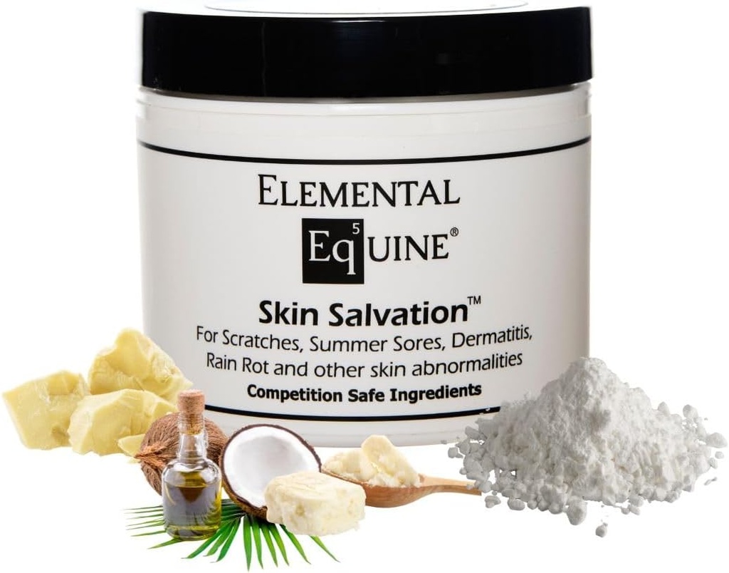 Elemental Equine Skin Salvation 4oz for Heste - Combats Scratches, Mud Fever, Sommer Sores, Dermatitis, Sommer Crud, Cannon Knop og lignende hudproblemer i Heste