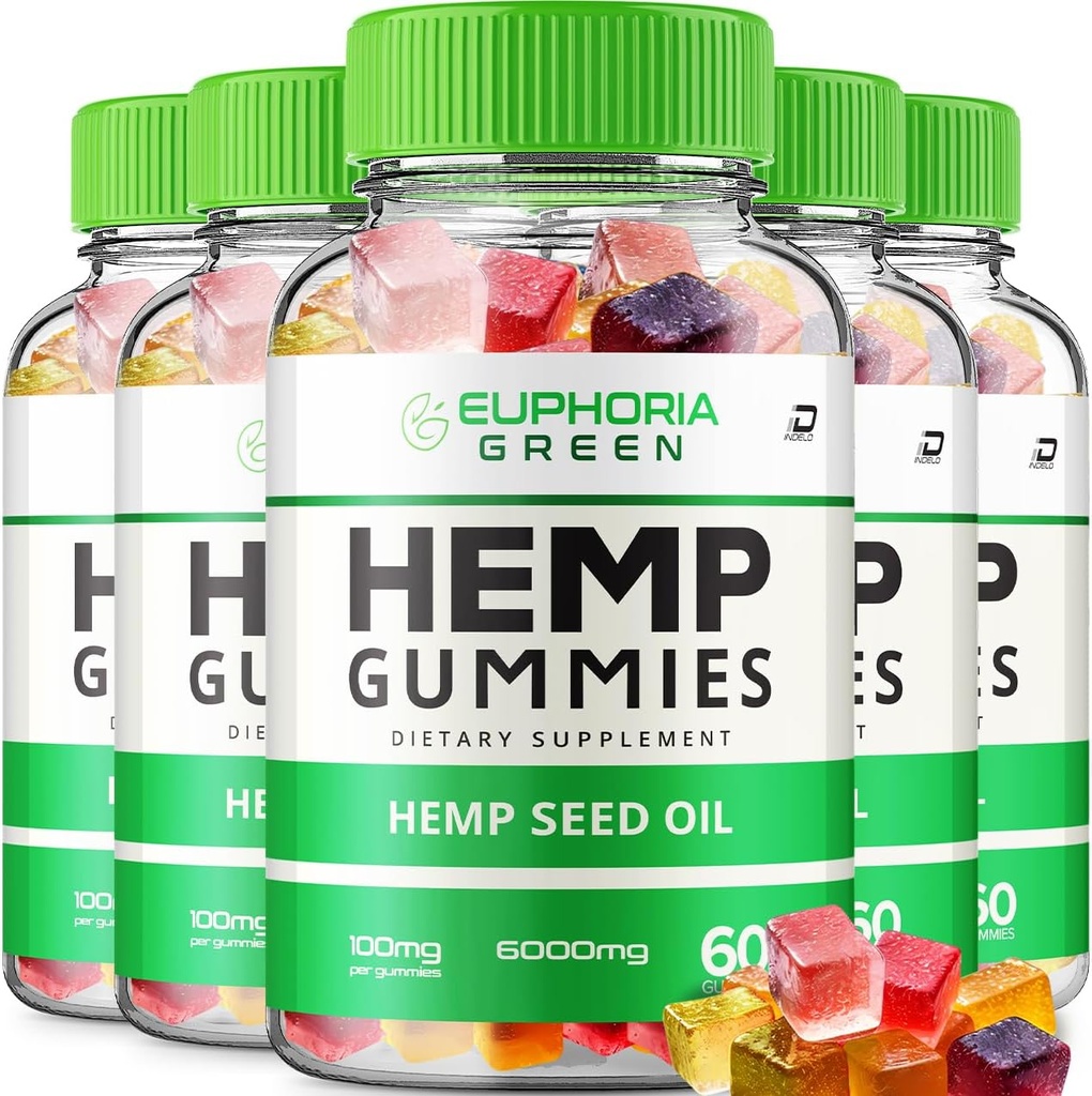Euphoria Green Hemp Gummies - with Hemp Seed Extract EuphoriaGreen Hemp Gummies Tinnitus Herbal Supplement, Health and Wellness Support, All Natural Euphoria Green Hemp Gummy (5 Pack - 300 Gummies)