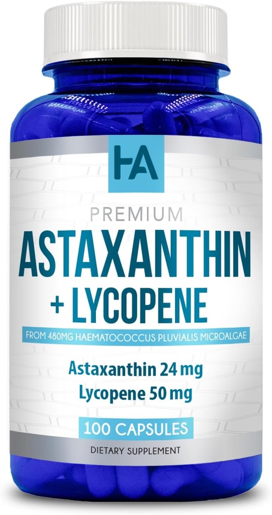 Astaxanthin og Lycopene Supplement- 124; Lycopen 50mg Plus Astaxanthin 24mg Carotenoids Supplement for Tanning Skin Care Vision & Heart Health Support