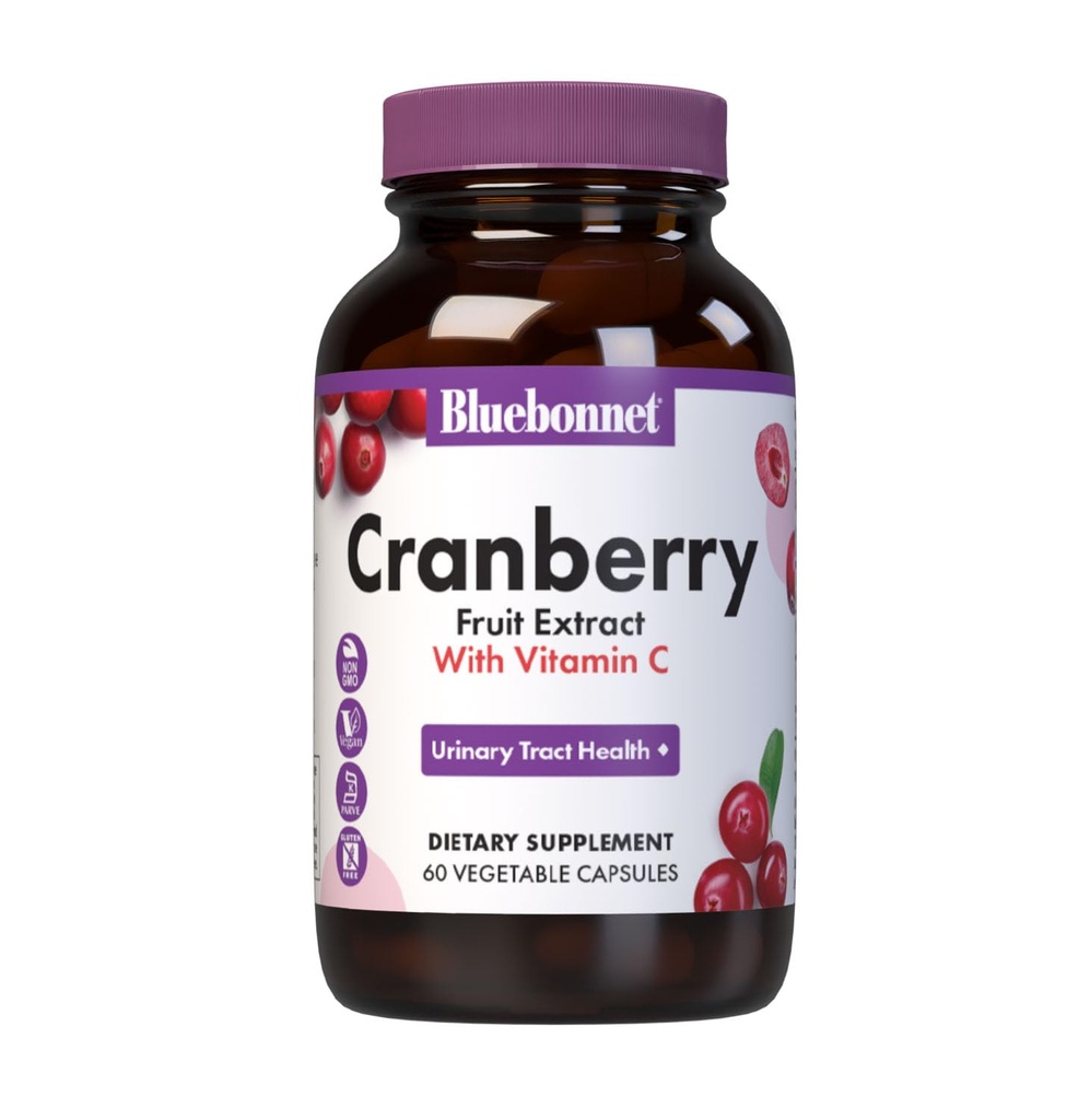 Bluebonnet Nutrition Cranberry Fruit Extract, Urinary Tract Support *, Non- GMO, Kosher- Certified, Vegan, Gluten- Free, Soy- Free, Dairy- Free, 60 Vegetabilske kapsler, 60 Servering