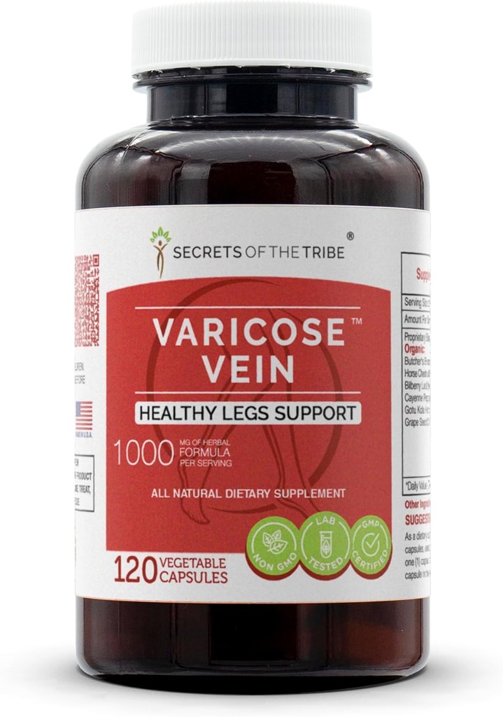 Secrets of the Tribe - Varicose Vein, Sund Ben Support, Herbal Supplement Blend (120 kapsler)