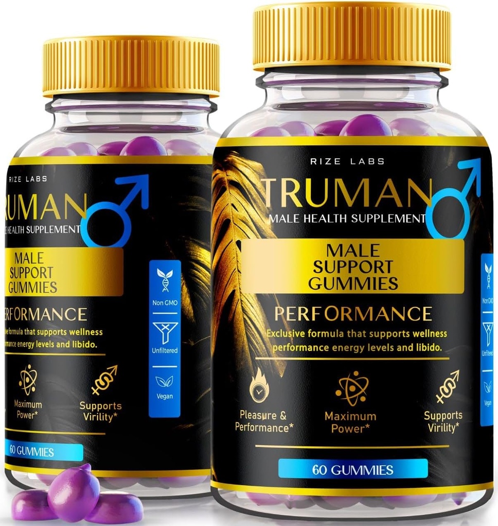 rize laboratorier (2 Pack) Truman Gummies, Truman for mænd, Truman Performance Supplement Anmeldelser, Truman Gummy, Truman Male Support, Tru Man All- Natural Supplement, Gomitas (120 Gummies)