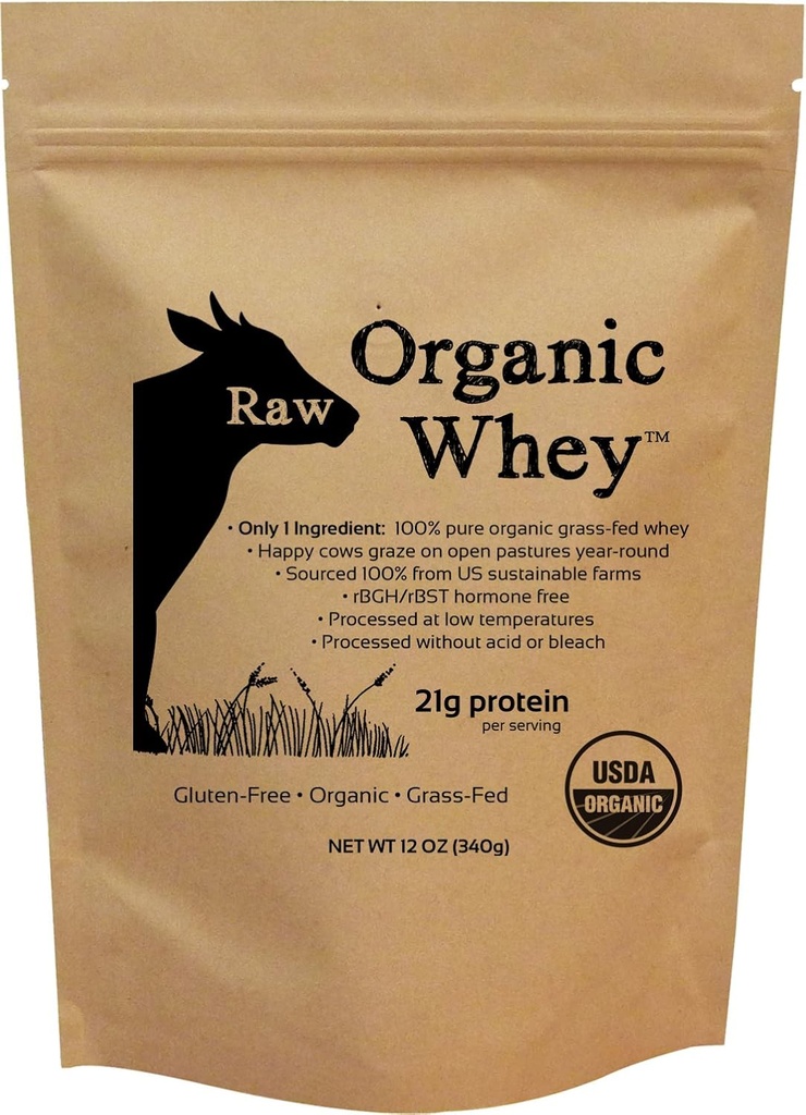 Rå Organic Whey Protein Powder, Græs Fed, Happy Sunde Køer, Ikke denatureret, Hormon Free, Non-GMO, Gluten Free, Unflavored, Usødet Protein, 12 oz