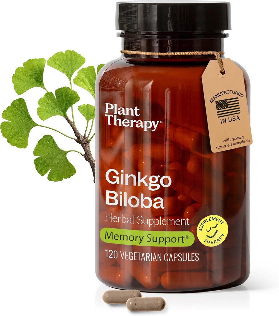 Plantesundhedsterapi Ginkgo Biloba Kapsler fremstillet i USA 4 måneder Supply Understøtter hukommelse kognitiv funktion, sund cirkulation og antioxidant- Rich Kosttilskud til kvinder & mænd 120 Vegetarisk Capsule