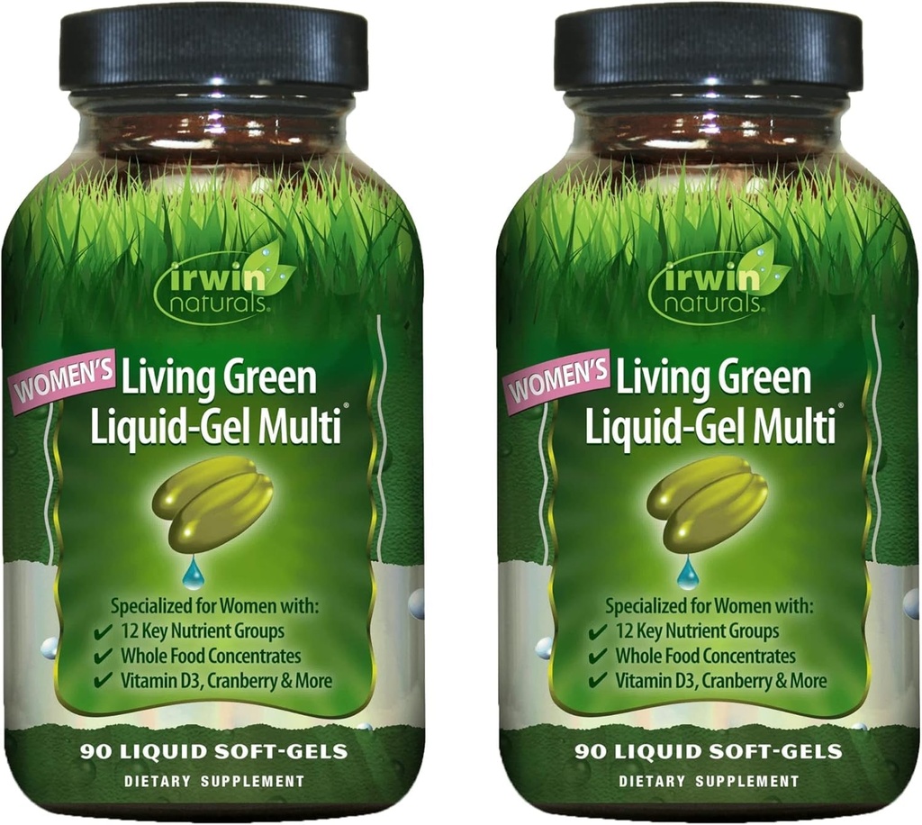 Irwin Naturals Women 's Living Green Liquid- Gel Multi - 120 Liquid Soft- Gels, Pack of 2 - Inkluderer 70 essentielle næringsstoffer, Vitamin & Min - 80 Total Servering