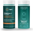 iwi Omega-3 Sport & Brain Omega-3 Bundle, 30 Servering, Vegan Plant-baseret Alger Omega 3 med EPA + DHA, Krill & Fish Oil Alternative, Ingen Fishy Eftersmag
