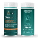 iwi Omega-3 Sport & Brain Omega-3 Bundle, 30 Servering, Vegan Plant-baseret Alger Omega 3 med EPA + DHA, Krill & Fish Oil Alternative, Ingen Fishy Eftersmag