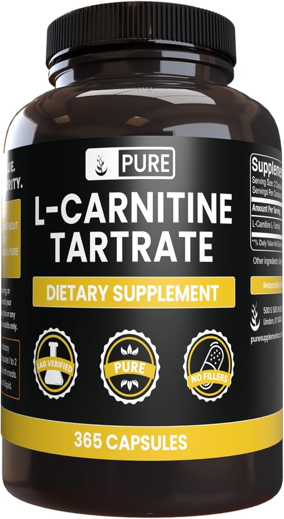 Pure Original Ingredienser L- Carnitin Tartrate (365 kapsler) Ingen Magnesium eller ris Fillers, Altid Pure, Lab Verified